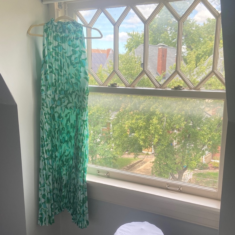 Halogen Green and White Midi Dress